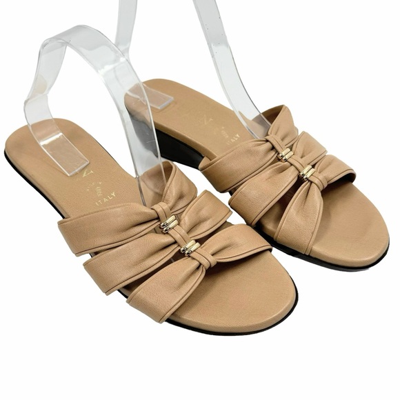 Italian Shoemakers Leather Sandals Made in Italy Tan Gold Tone Size 8M - Picture 2 of 10